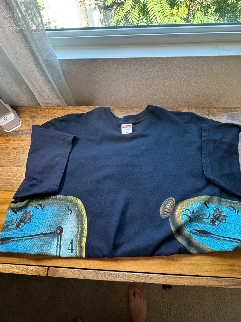 Supreme Blue Crewneck Tee with Red Logo Tag